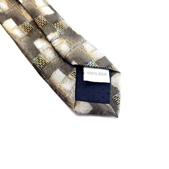 Pierre Cardin Beige Tan‎ Abstract Geometric Print Long Wide Silk Tie - Picture 4 of 6